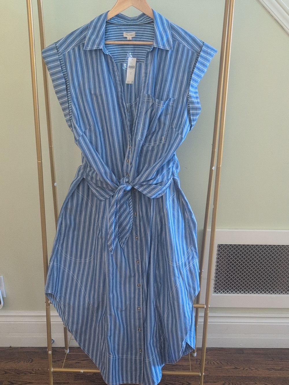 Pilcro Blue and White Striped Tie-Front High-Low Shirt Dress -BNWT Anthropologie